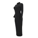 Black Slim Long Sleeve Maxi Dress NLAF-60020