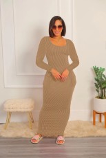 Long Sleeve Solid Color Sweater Maxi Dress FSXF-569