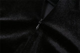 Long Sleeve Velour High Collar Tight Jumpsuit XEF-35900