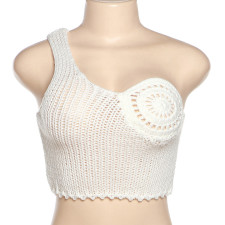 Single Shoulder Knits Hollow Out Crop Tops XEF-35115
