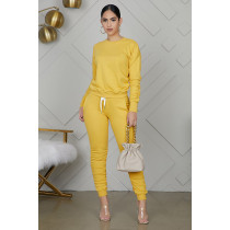 Solid Color Long Sleeve Pleated Pants Two Piece Set XHAF-10141