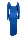 Long Sleeve Solid Color Sweater Maxi Dress FSXF-569