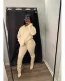 Solid Color Off Shoulder Hooded Sweater Two Piece Pants Set QXTF-8217