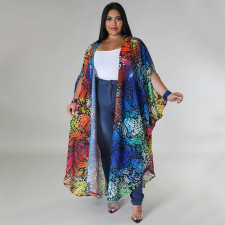 Fashion Cape Long Printed Chiffon Shirt YF-7882