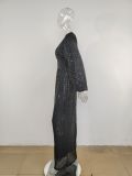 Sequin V Neck Long Sleeve Maxi Dress MUE-7995