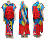 Print Short Sleeve Loose Maxi Dress YF-7784