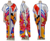 Fashion Print  V Neck Loose Maxi Dress YF-7785