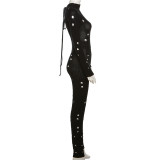 Fashion Knits Holes Hollow Out Tight Jumpsuit XEF-37430