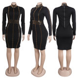 Plus Size Slim Hot Drilling Long Sleeve Bodycon Dress NY-2867