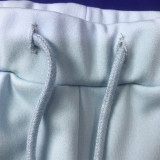 Solid Zipper Hooded Tie Up Coat Two Piece Pants Set MEI-9317
