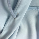 Solid Zipper Hooded Tie Up Coat Two Piece Pants Set MEI-9317