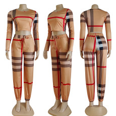 Fashion Plaid Long Sleeve Pants Two Piece Set GYSF-2928