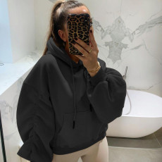 Plus Size Padded Thicker Long Sleeve Solid Color Hooded Sweatshirt YIM-022