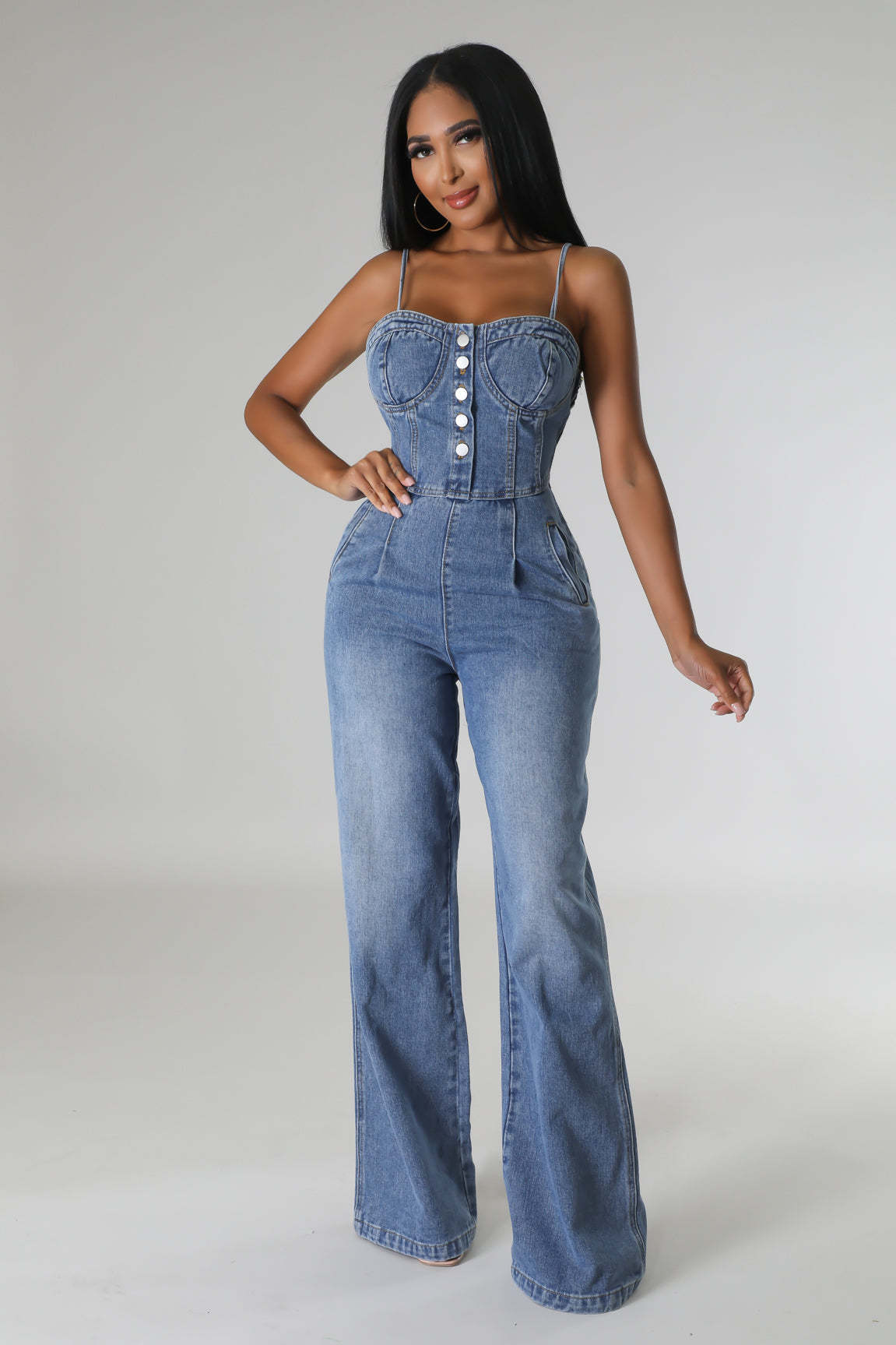 Dear-Fashion | Wholesale Sexy Denim Sling Wide Leg Jumpsuit LX-6012 ...