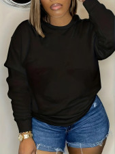 Plus Size Black Long Sleeve Sport Sweatshirt YIM-371