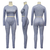 Solid Color Long Sleeve Tight Sport Two Piece Pants Set YF-10645