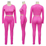 Solid Color Long Sleeve Tight Sport Two Piece Pants Set YF-10645