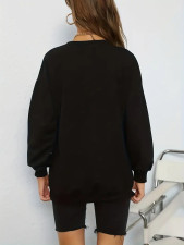 Plus Size Black Long Sleeve Sport Sweatshirt YIM-371