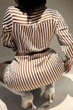 Plus Size Stripe Long Sleeve Shirt Dress ZNF-189