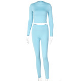 Solid Color Sport Long Sleeve Two Piece Pants Set BLG-S062449A