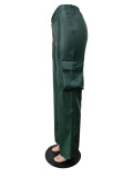 Fashion Deep V Solid Color PU Leather Pant MEM-88529