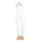 Solid Color Sleeveless Tops And Tassel Pants 2 Piece Set AIL-AL220