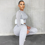 Solid Color Sport Long Sleeve Two Piece Pants Set BLG-S062449A