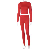 Solid Color Sport Long Sleeve Two Piece Pants Set BLG-S062449A