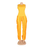 Solid Color Sleeveless Tops And Tassel Pants 2 Piece Set AIL-AL220