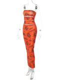 Sexy Print Hollow Out Wrap Chest Slim Maxi Dress BLG-D3211811A