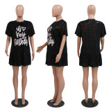 Fashion O Neck Print Sequin Ruffles Dress CYA-900541