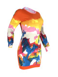 Tie Dye Print Long Sleeve Mini Dress YH-5335