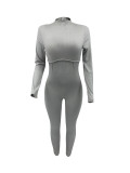 Plus Size Fashion Solid Color Long Sleeve Tight Jumpsuit AMLF-2005