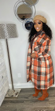 Plus Size Loose Plaid Long Mauney Shirt Jacket YIM-373