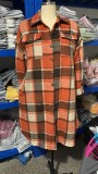 Plus Size Loose Plaid Long Mauney Shirt Jacket YIM-373