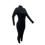 Plus Size Fashion Solid Color Long Sleeve Tight Jumpsuit AMLF-2005