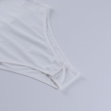 Knitted White One Shoulder Long Sleeve Bodysuit FL-SY21306