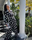 Plus Size Polka Dot Print Coat And Pants Loose 2 Piece Set NY-10638