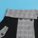 Plus Size Fashion Plaid Patchwork Split Long Skirt Two Piece Set  NY-10608