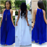 Fashion Solid Color Sling Pleated Maxi Dress LS-0110
