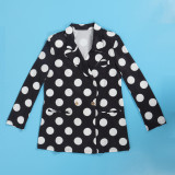 Plus Size Polka Dot Print Coat And Pants Loose 2 Piece Set NY-10638