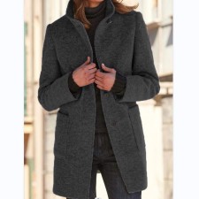 Vintage Solid Buttoned Stand-Up Collar Tweed Coat QCRF-3003