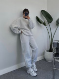 Solid Color O Neck Loose Sweatshirt Two Piece Pants Set SSNF-211346