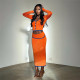 Fashion Contrast Color Long Sleeve Two Piece Skirt Set XEF-35747
