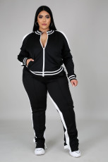 Plus Size Casual Coat And Hem Zip Slit Pants Two Piece Set CYAO-01