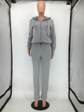 Solid Color Zipper Hooded Coat And Pants 2 Piece Set SMD-2048