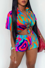 Colorful Print Short Sleeve Shirt Two Piece Shorts Set GYZY-8826