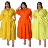 Plus Size Long Sleeve Loose Shirt Dress OSM2-QJ5503