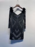 Hot Drill Feather Patchwork One Shoulder Mini Dress NY-2887
