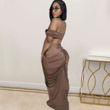 Sexy Wrap Chest And Pleated Long Skirt 2 Piece Set NY-10642